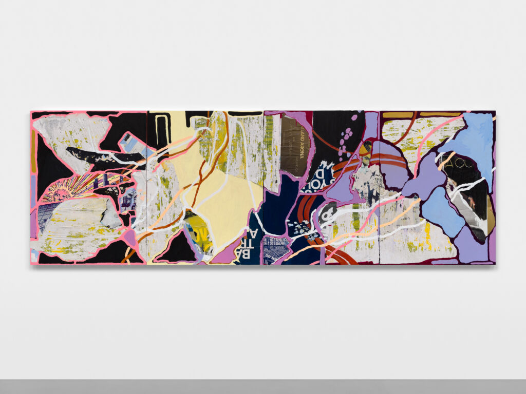 <em>Morning in America (again)</em>, 2026, 48x124”
Mixed media, Found paper, acrylic medium, on panel